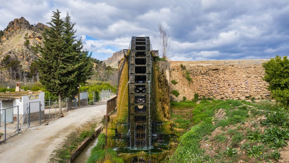 Ancient arabic mill, water noria at Abaran village in Murcia region Spain Europe