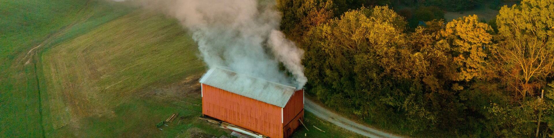 Smoking Tobacco Barn in Fall