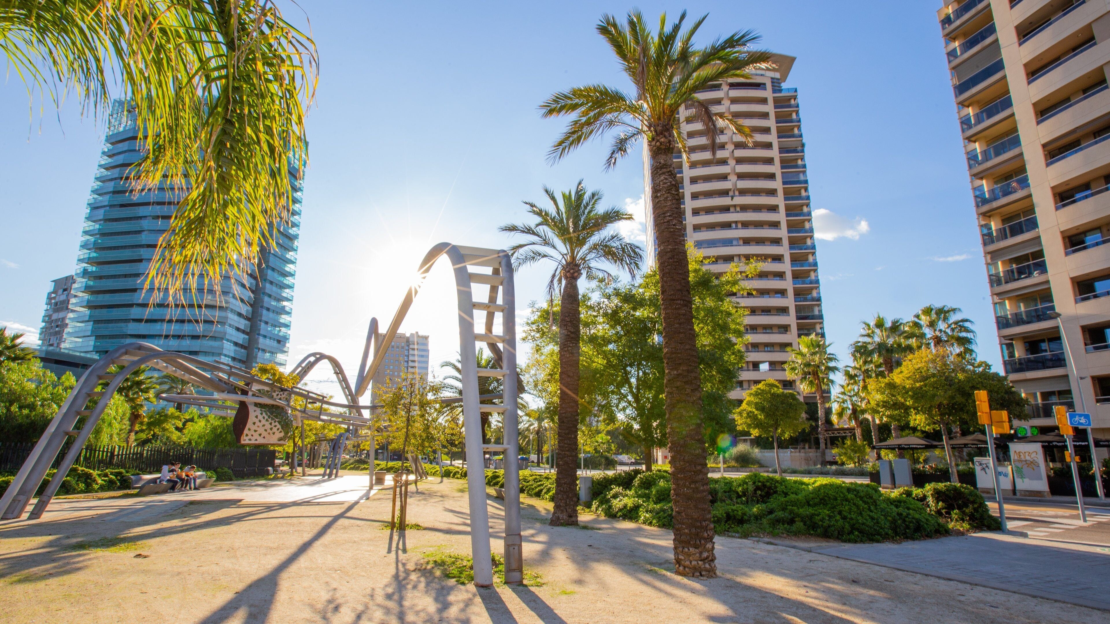 Diagonal Mar i el Front Maritim del Poblenou featuring a sunset