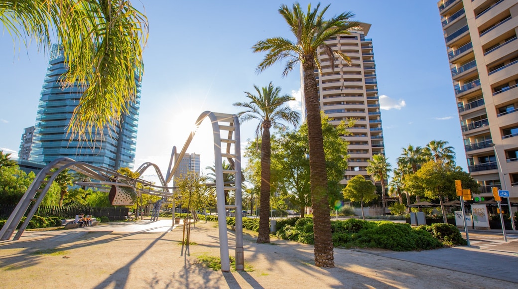 Diagonal Mar i el Front Maritim del Poblenou featuring a sunset