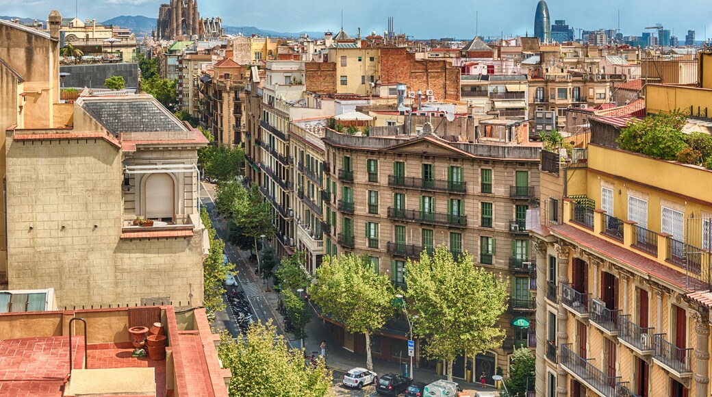 Aerial view over the rooftops of the Eixample district in Barcelona, Catalonia, Spain; Shutterstock ID 733305124; Purchase Order: -