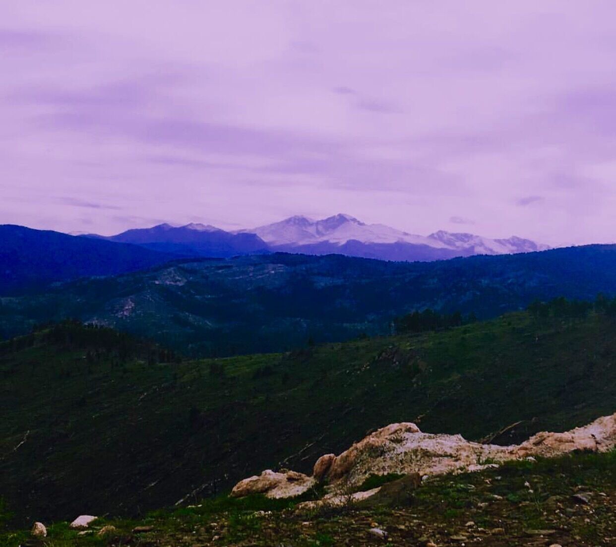 Beautiful purple skies with the twin sisters peaks! Last camping trip of the year