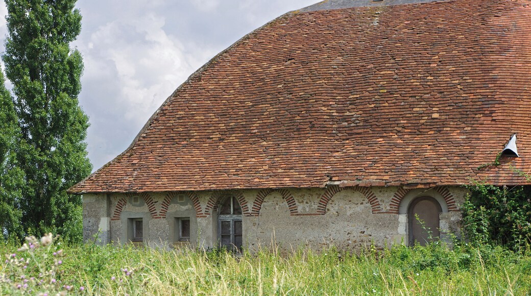 Mesland (Loir-et-Cher) Grange de la Perdrière. 47° 30' 33.6456" N 1° 7' 22.2384" E
Cette grange semble dater du dernier quart du 18e siècle et du 1er quart du 19e siècle. Elle dépend du château de Monteaux et appartient à une société privée. Sa toiture particulière, semble sans équivalent dans le Loir-et-Cher. Les caractéristiques techniques de sa charpente permettent de dater la construction de la fin du 18e siècle. Les fermes sont constituées de 3 cours de planches formant un arc ogival rapprochées par des clous en fer forgé. Les fermes, sont les éléments de charpente qui supportent le poids de la toiture (triangulaires dans le cas de la charpente traditionnelle, mais ce n'est pas le cas ici). Le type de charpente est dit à la Philibert de l'Orme. Ce religieux du 16e siècle est surtout connu pour ses travaux d'architecture. En particulier, dans le livre X de son "Premier tome de l'architecture", Philibert de l'Orme décrit un nouveau type de charpente pouvant utiliser du bois court pour des toitures à grand développement. Ce type de charpente est cher en main d'oeuvre, économe en bois et généreux en espace. Une toiture à la Philibert de l'Orme ressemble à une carène de navire renversée. This barn appears to date from the last quarter of the 18th century and the first quarter of the 19th century. The type of timber work is said to Philibert de l'Orme. It is a timber work frame-shaped hull ship