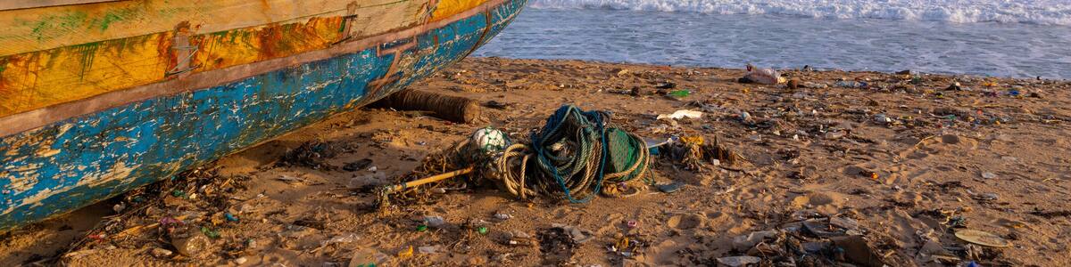Pirogues on the beach in N’zima fishermen village, Sud-Comoé, Grand-Bassam, Ivory Coast