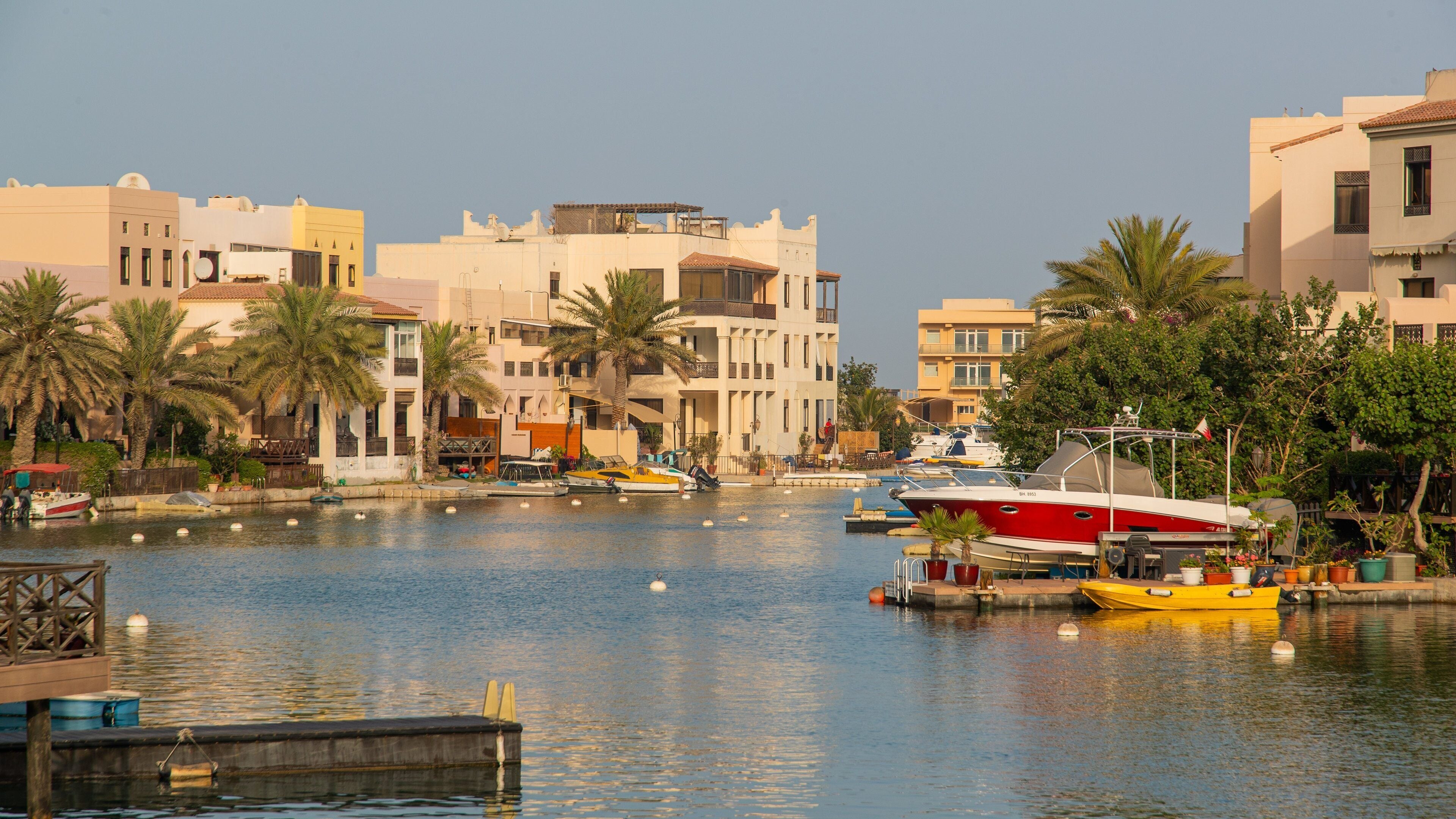 Amwaj Islands which includes a river or creek and a bay or harbor