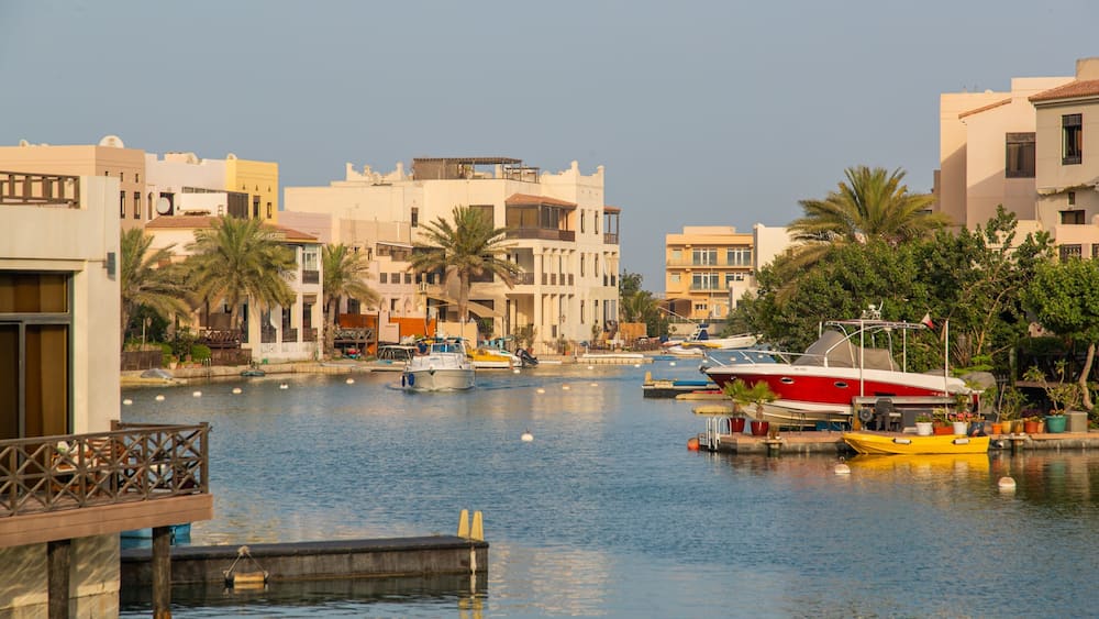 Amwaj Islands which includes a river or creek and a bay or harbor