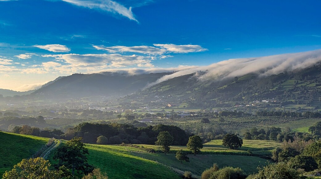 Sariego valley with some fog over the mountain, Asturias, Spain