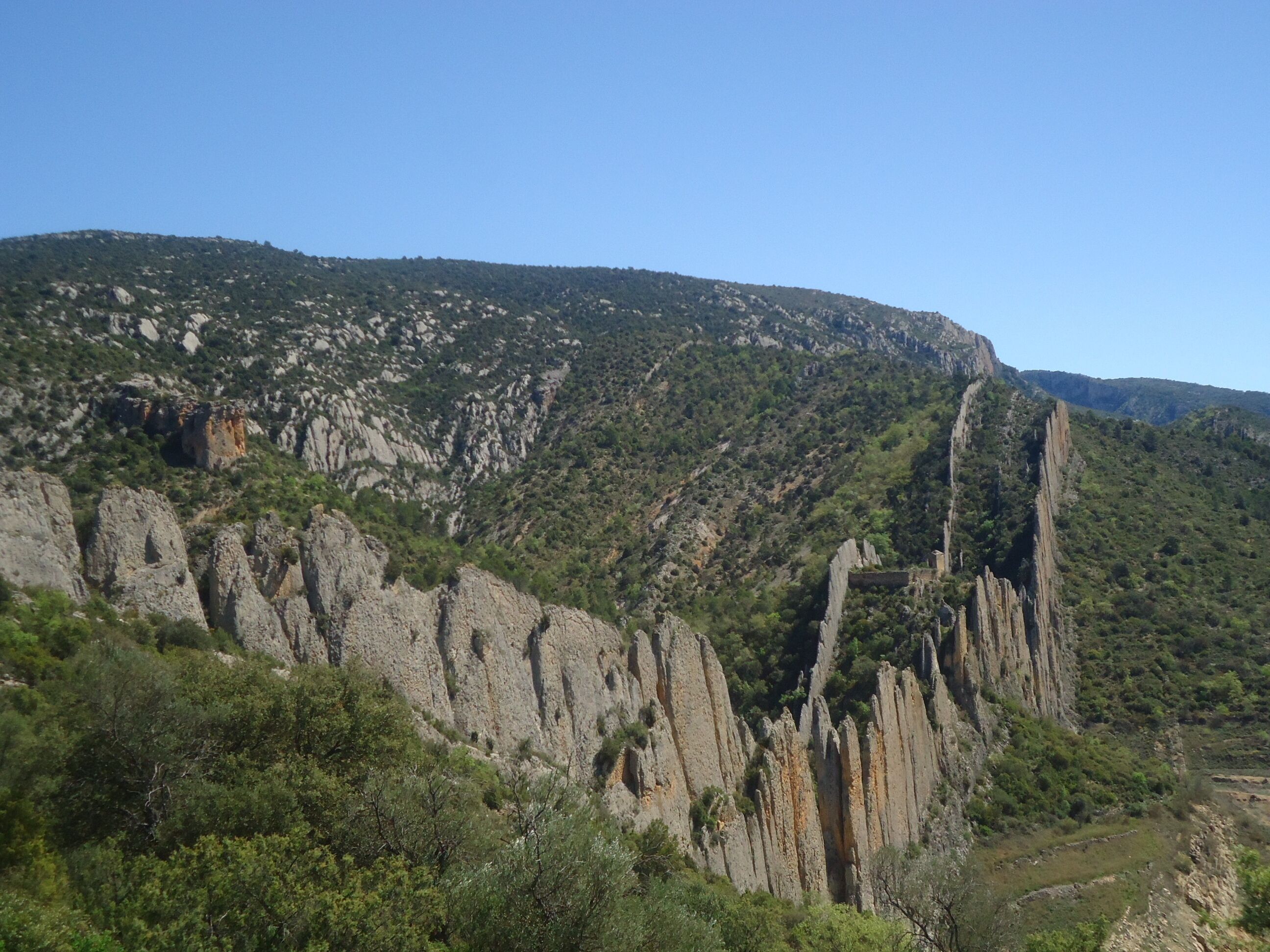 La sierra del Montsec forma parte del conjunto de Sierras Exteriores del Pirineo Central. Discurre de este a oeste a lo largo de unos 40 km de longitud, cortada por los ríos Noguera Ribagorzana y Noguera Pallaresa. El Noguera Ribagorzana, frontera natural entre Aragón y Cataluña, al atravesar la sierra del Montsec separa Montsec de L’Estall (o sierra de Montgai), en la provincia de Huesca, del Montsec d’Ares, en Lleida.