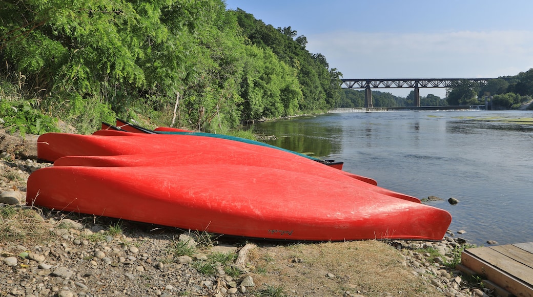 Grand River at Paris, Ontario, Canada with canoes in foreground