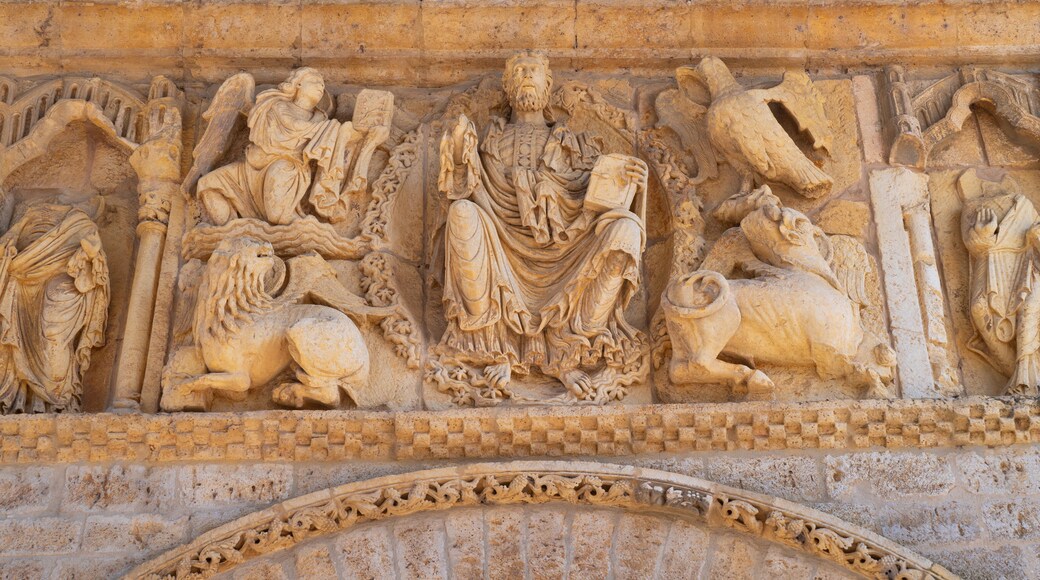Romanesque portico of the Church of Santa María del Camino in Carrión de los Condes, in the Tierra de Campos region. Palencia, Castile and León, Spain. Europe
