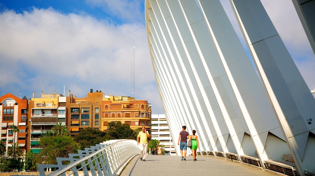Valencia which includes a city, modern architecture and a bridge