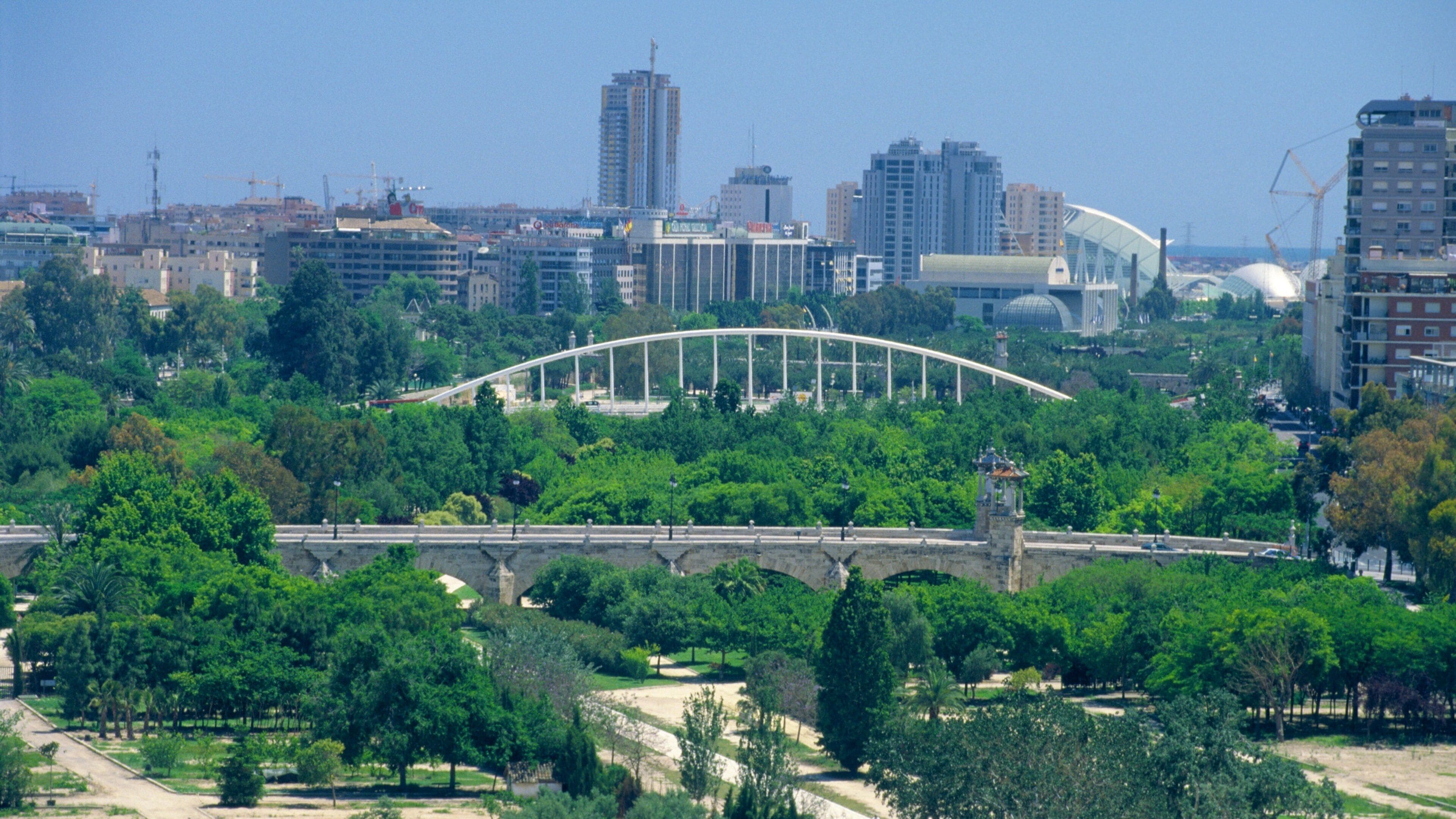 Jardins du Turia mettant en vedette ville, pont et jardin