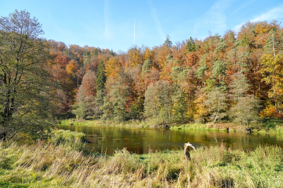 Recreational area in Bavaria on the Regen River near Regenstauf