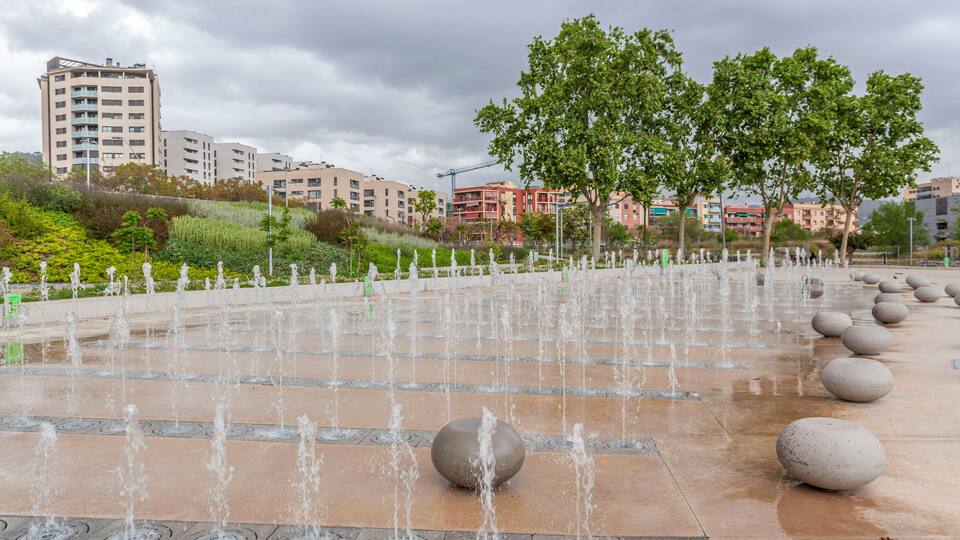 Public park, Parc Antoni Santiburcio, Sant Andreu quarter, Barcelona, Catalonia, Spain.
