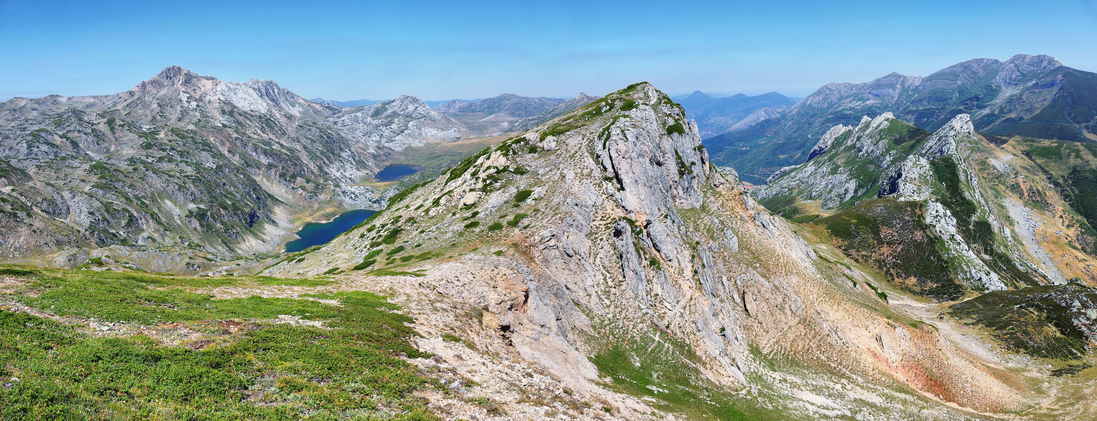 Views of Saliencia lakes in Somiedo natural park on the way to Calabazosa peak, Spain