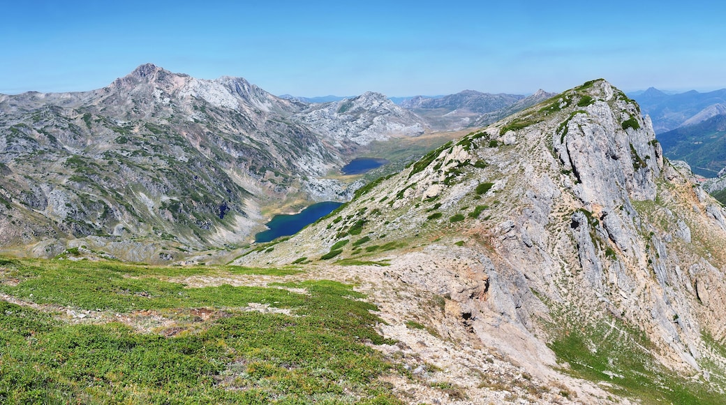 Views of Saliencia lakes in Somiedo natural park on the way to Calabazosa peak, Spain
