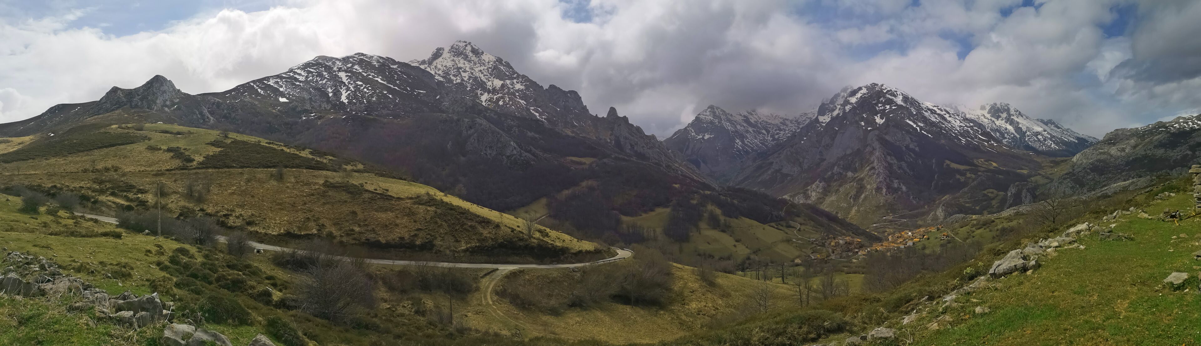 panoramic photography of Sotres, famous tourist town in the Picos de Europa, Asturias, Spain,