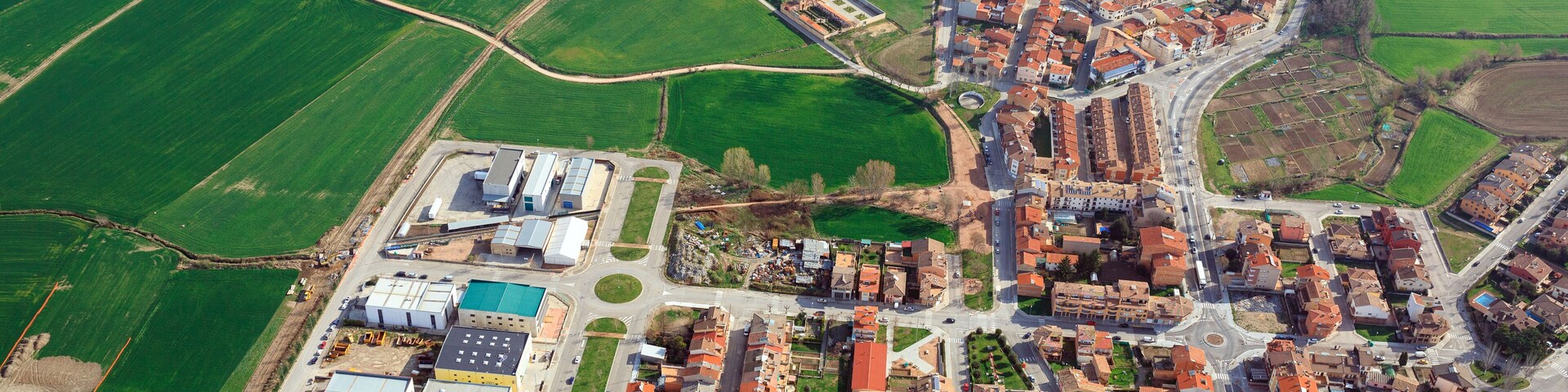 Aerial view of the village Calldetenes - suburb of town of Vic. Catalonia, Spain.