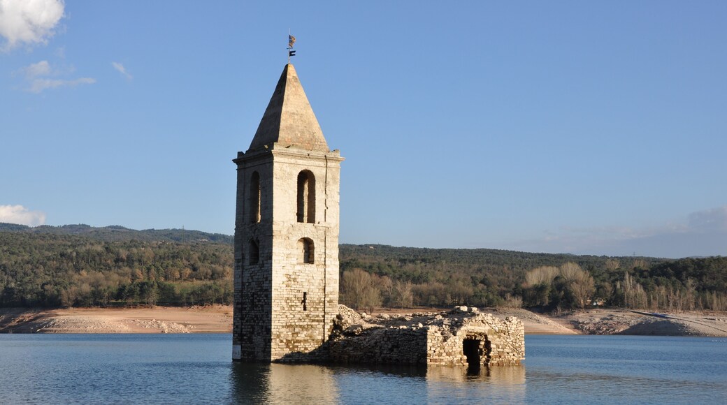 Vilanova de Sau. Old church of Sant Romà de Sau, submerged under the waters of Sau reservoir. 11th Century and later additions