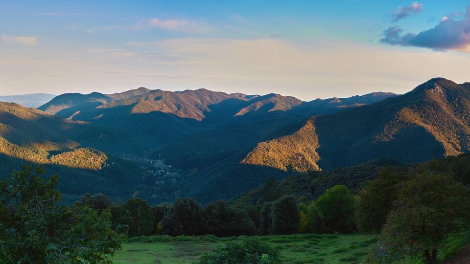 Beautiful spanish panoramic landscape near the small village Osor in Catalonia