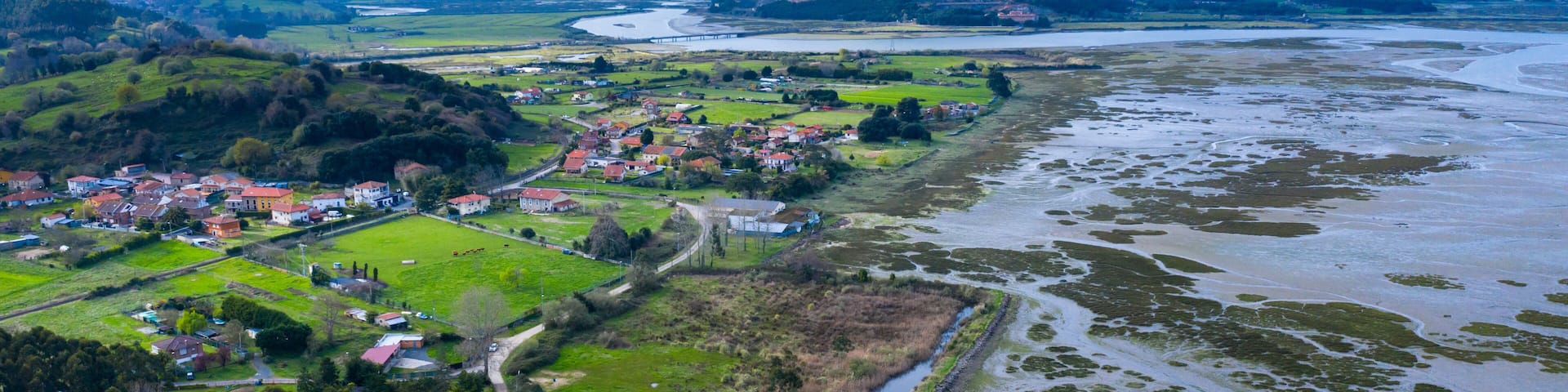 Aerial view, Marismas de Santoña, Noja y Joyel Natural Park, Cantabrian Sea, Cantabria, Spain, Europe