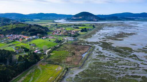 Aerial view, Marismas de Santoña, Noja y Joyel Natural Park, Cantabrian Sea, Cantabria, Spain, Europe