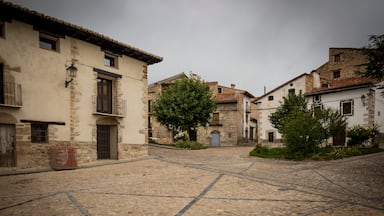square with typical architecture in Fortanete town, province of Teruel, Aragon, Spain