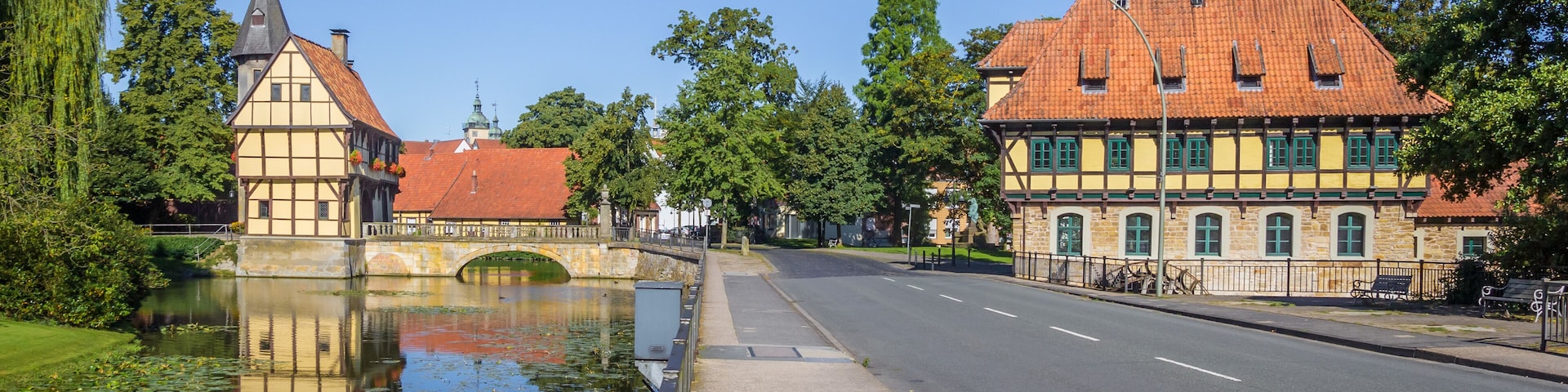 Panorama of the castle and watermill in Steinfurt