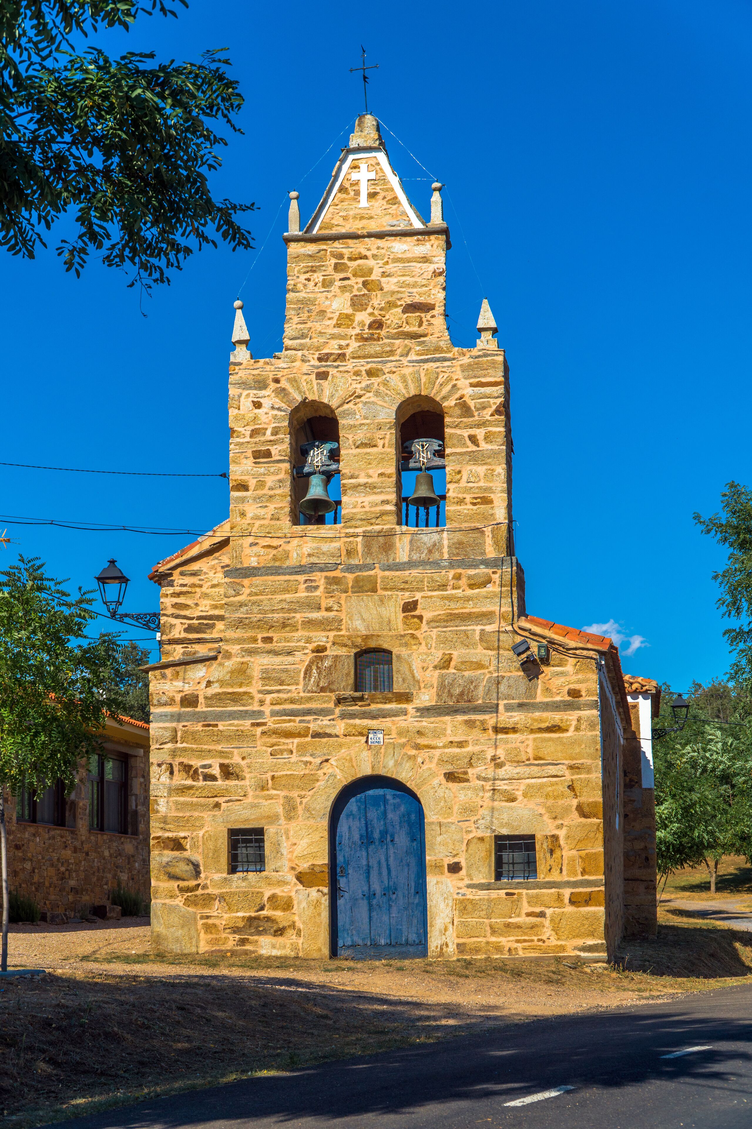 Santa Colomba de Somoza, Castilla y Leon / Spain - August 10, 2020: Main facade of Santa Colomba de Somoza Church
