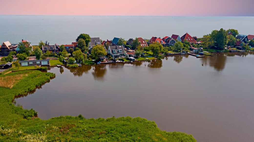Aerial from the traditional village Uitdam at the IJsselmeer in the Netherlands