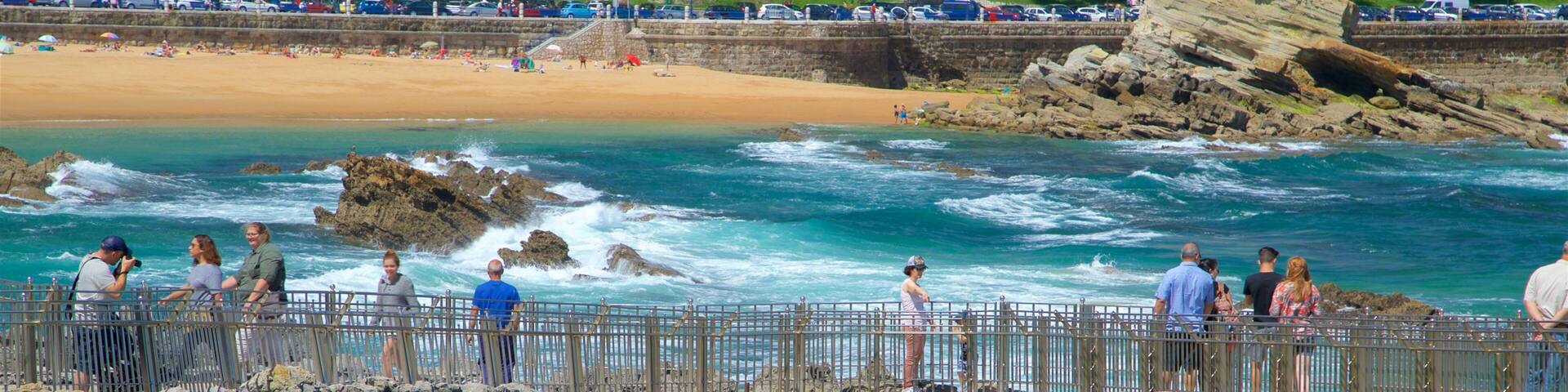Magdalena Peninsula showing general coastal views and a beach as well as a small group of people