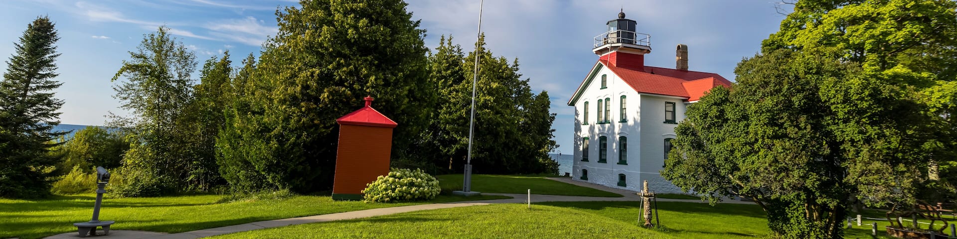 Historic Grand Traverse lighthouse in Leelanau peninsula, Michigan
