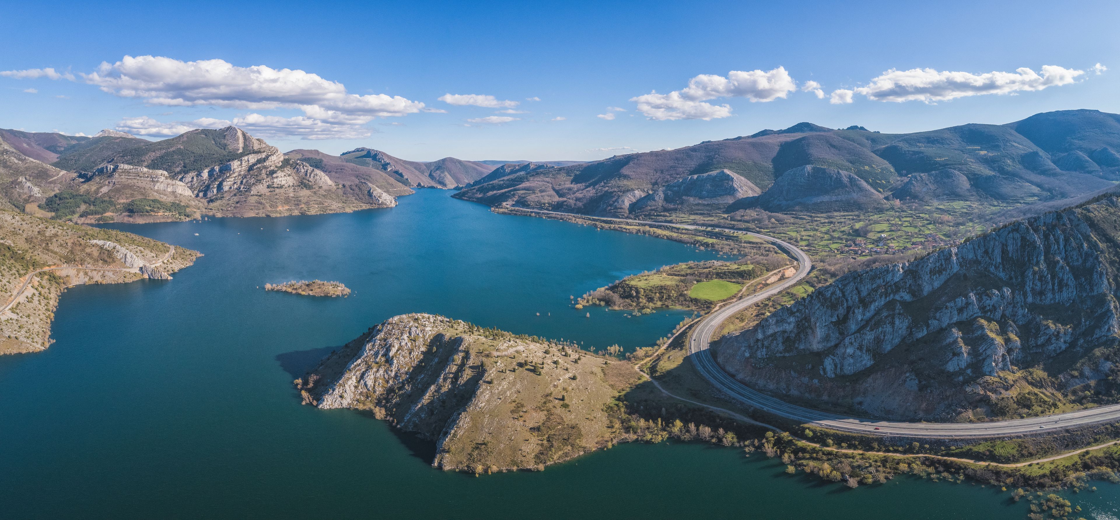 "Barrios De Luna" reservoir from Aerial Drone View.
