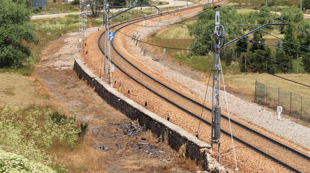 Train tracks in Villamanín de la Tercia, León, Spain.