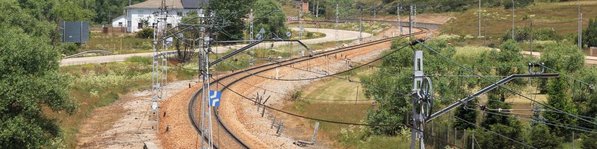 Train tracks in Villamanín de la Tercia, León, Spain.