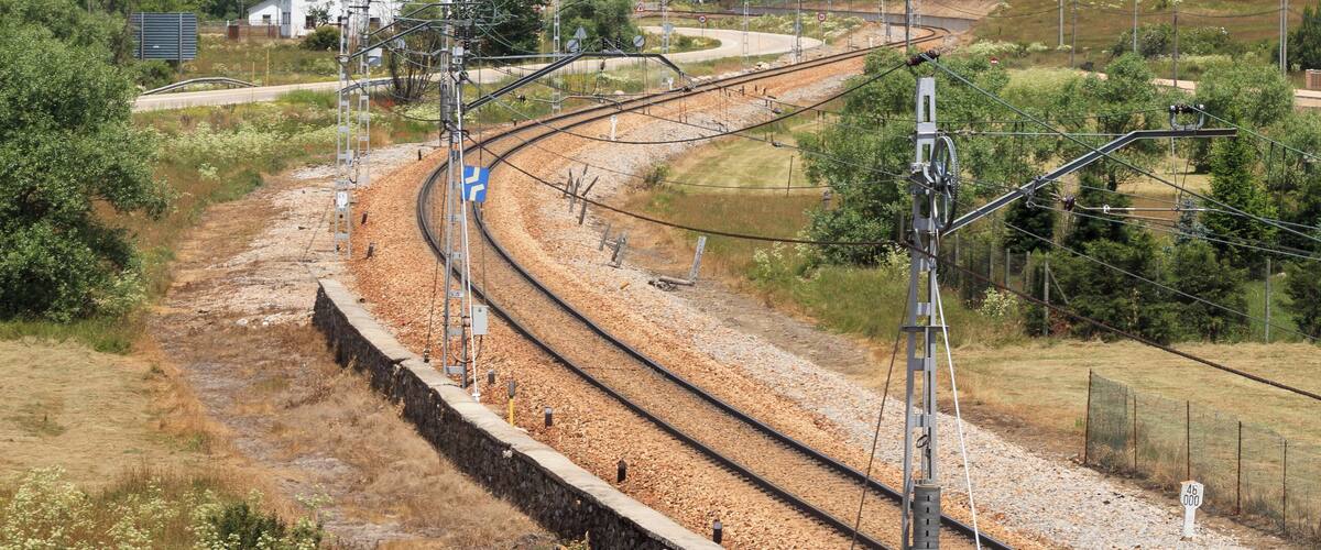 Train tracks in Villamanín de la Tercia, León, Spain.