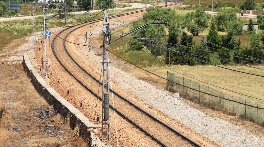 Train tracks in Villamanín de la Tercia, León, Spain.