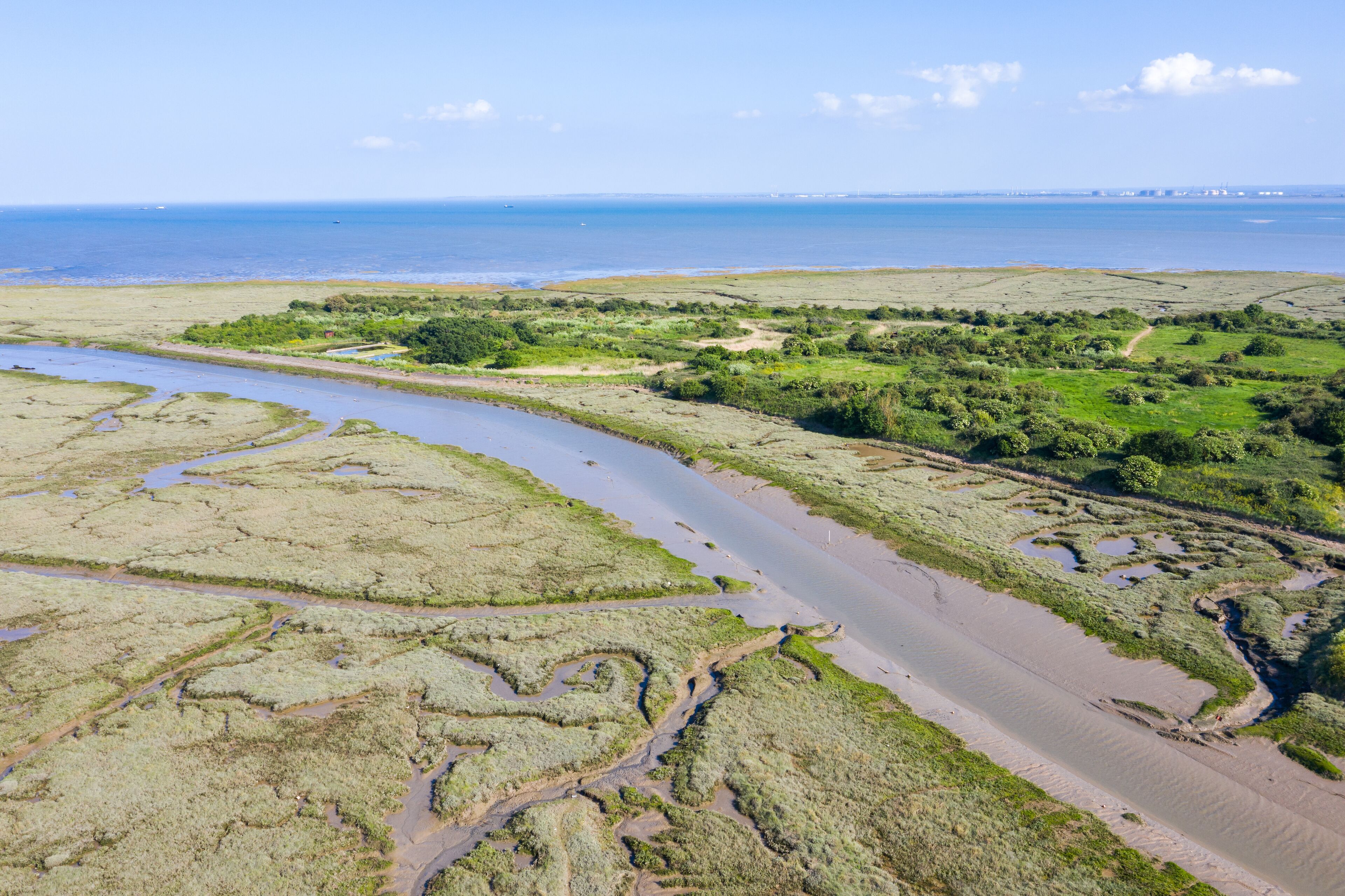 Leigh On Sea National Nature Reserve aerial view of Marshes in Essex  