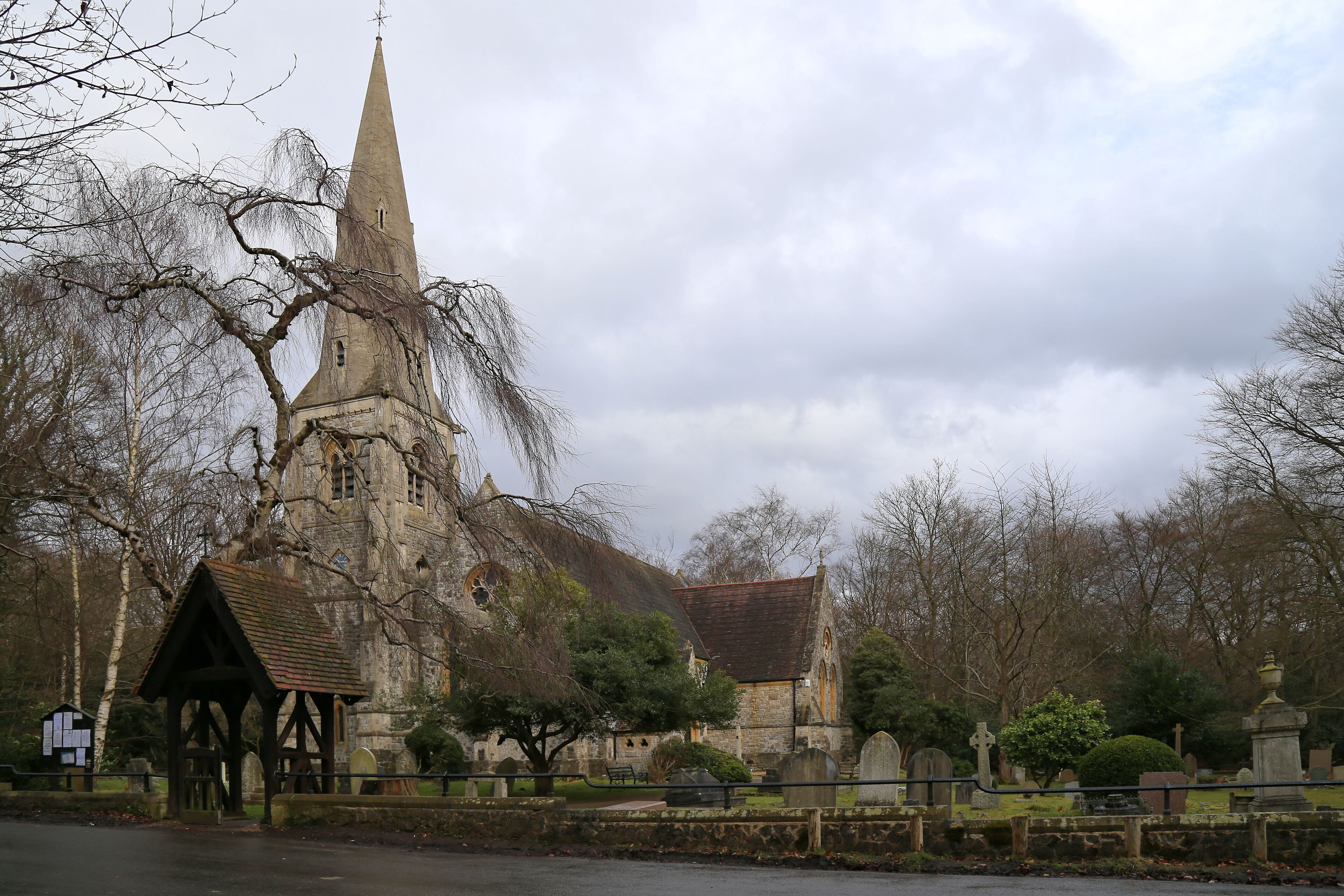 View from the west from Church Lane of Holy Innocents Church, High Beach (or High Beech), Essex, England. Software: file lens-corrected and optimized with DxO OpticsPro 10 Elite and Viewpoint 2, and further optimized with Adobe Photoshop CS2.