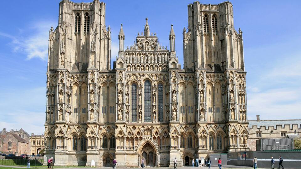 A large Gothic cathedral with intricate stonework and tall spires.