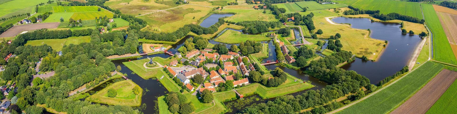 Aerial view of the old town of the city Bourtange in the Netherlands on a sunny day in summer