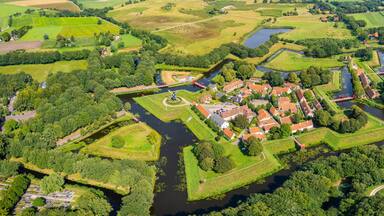 Aerial view of the old town of the city Bourtange in the Netherlands on a sunny day in summer