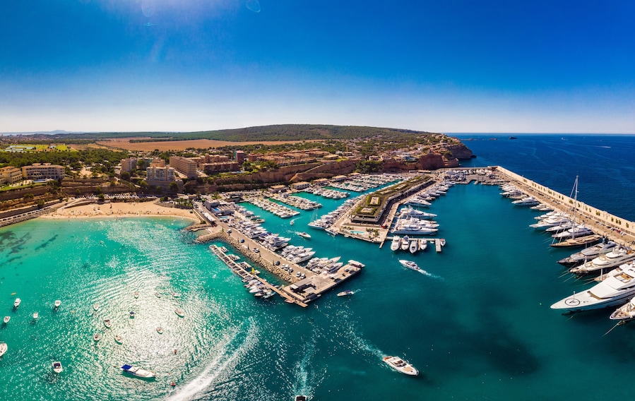 Aerial view, marina Port Adriano, El Toro, Majorca, Balearic Islands, Spain