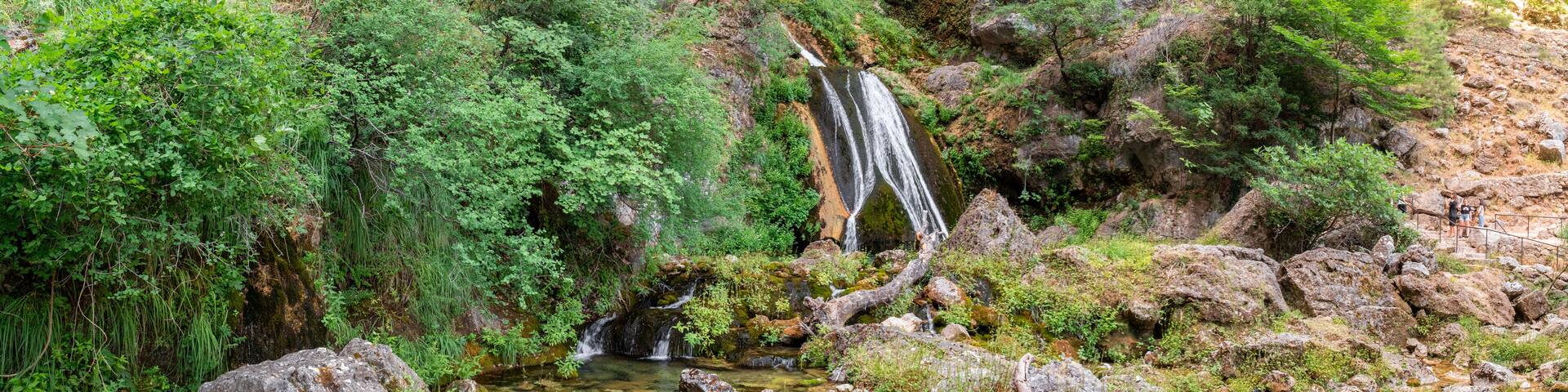 Waterfall in Nacimiento del Río Mundo, in Riópar, Castilla la Mancha, Spain.