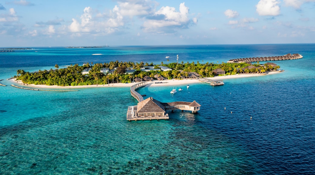 Aerial view of resort at Huruvalhi island, Maldives