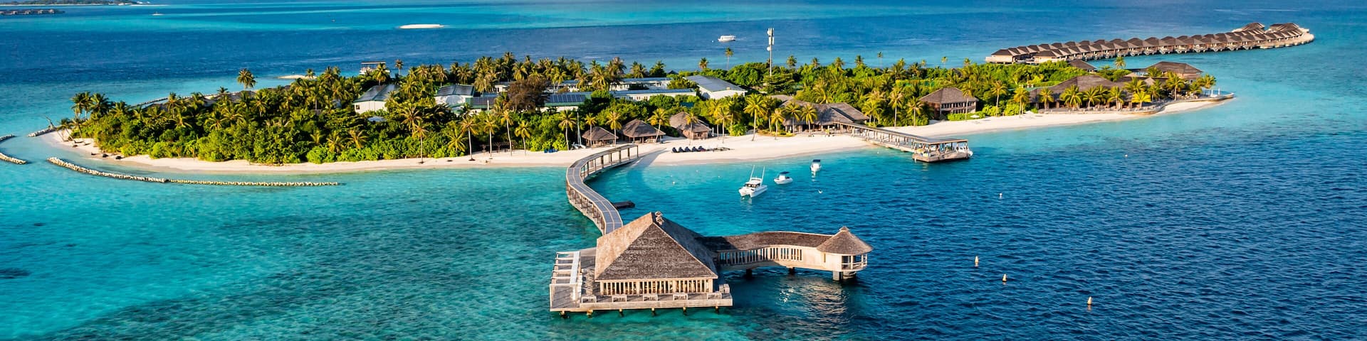 Aerial view of resort at Huruvalhi island, Maldives