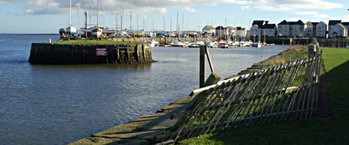 New Harbour Tayport Looking into the new harbour from the west and showing the new buildings at the Eastern end of the harbour.