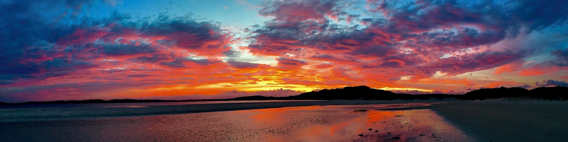 Sunrise on Traigh an Beirghe “Reef beach”, Uig, Isle of Harris, This secluded beach is a hidden gem on the Isle of Harris and the peninsula of Uig. The light in summer is always spectacular at sunset or sunrise. There is limited camping and services. also known as Kneep on the map.