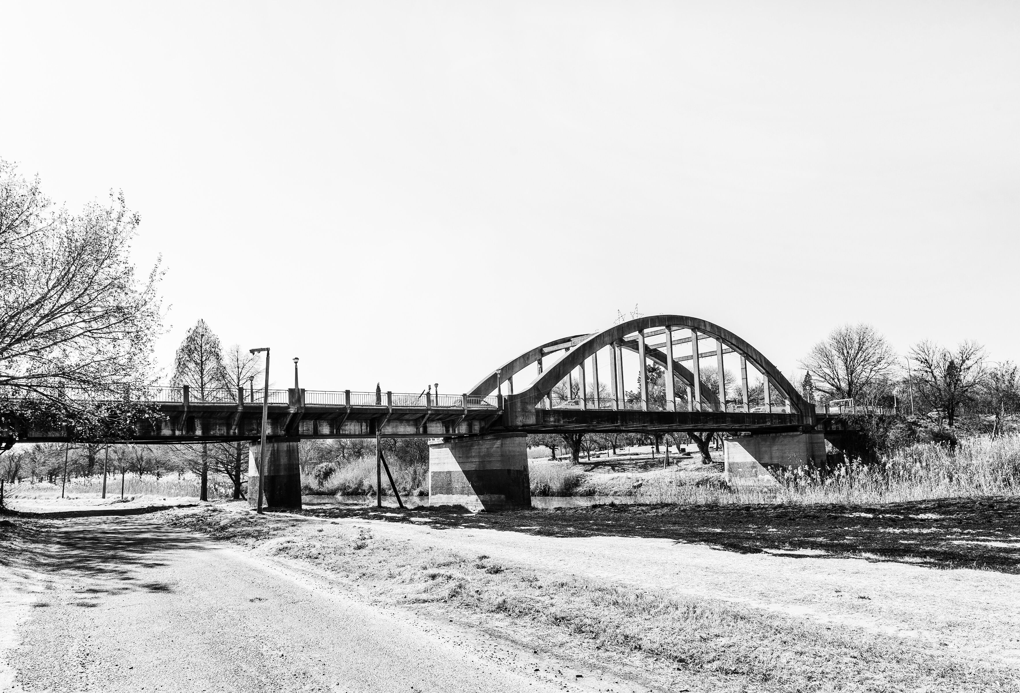 Sarel Cilliers Bridge over the Vals River, in Kroonstad. Monochrome