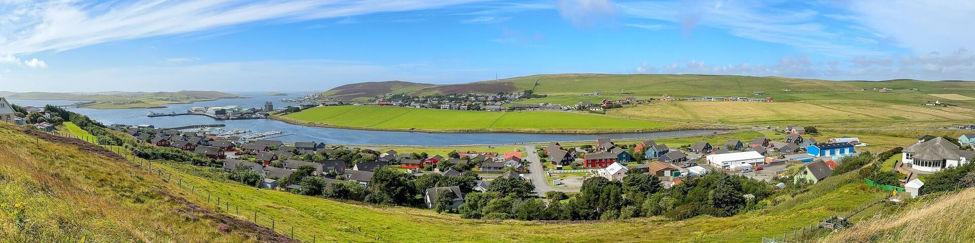 Scalloway, Shetland Islands: - August 14, 2024: Views of the region around Scalloway in Scotland's Shetland Islands